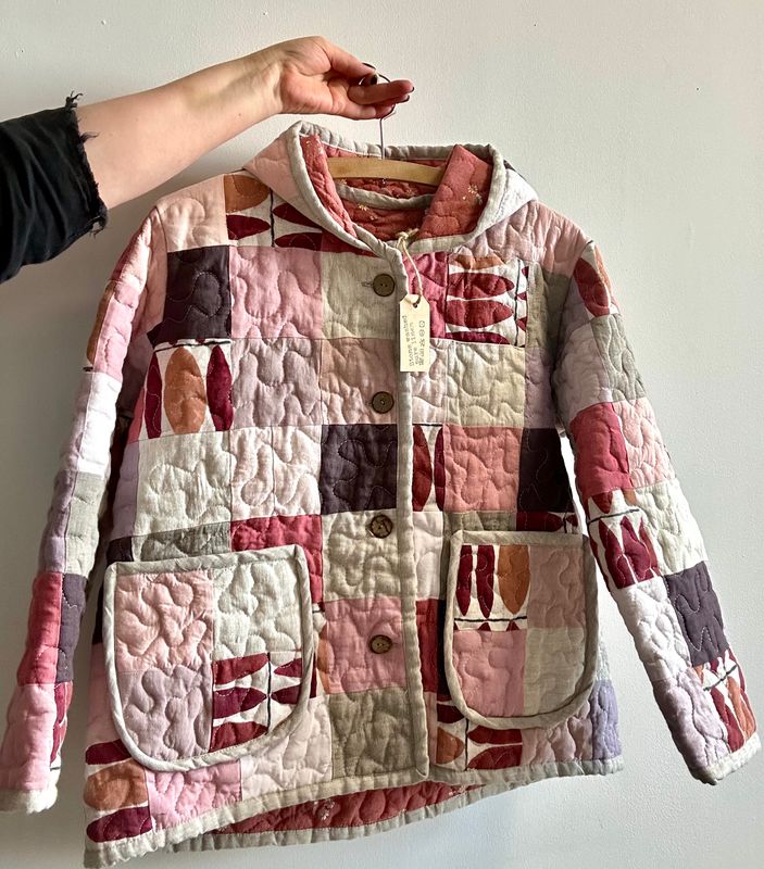 Kurtka patchworkowa lniana różowa