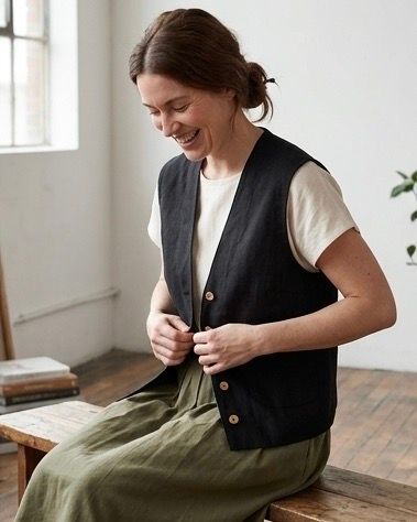 Kamizelka damska lniana czarna vintage