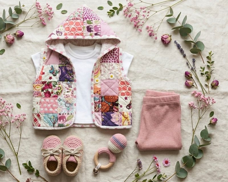 Kamizelka patchworkowa z kapturem rozm. 80-90