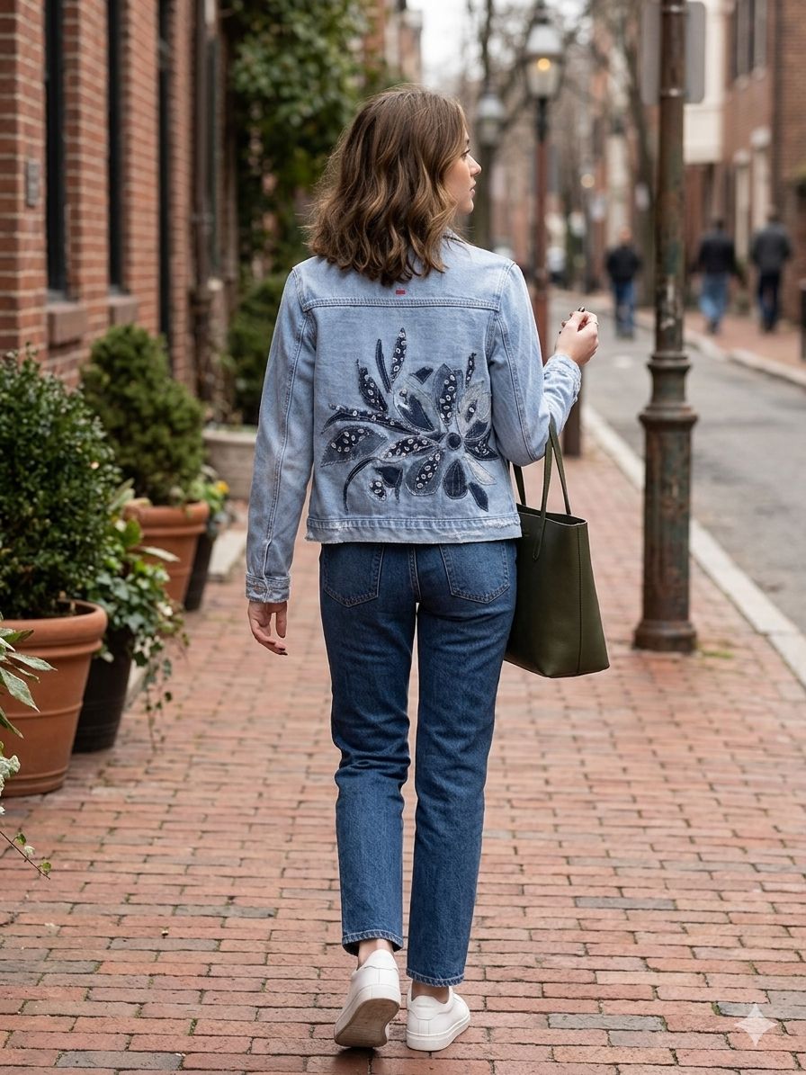 Kurtka jeansowa z jeansową aplikacją Flower