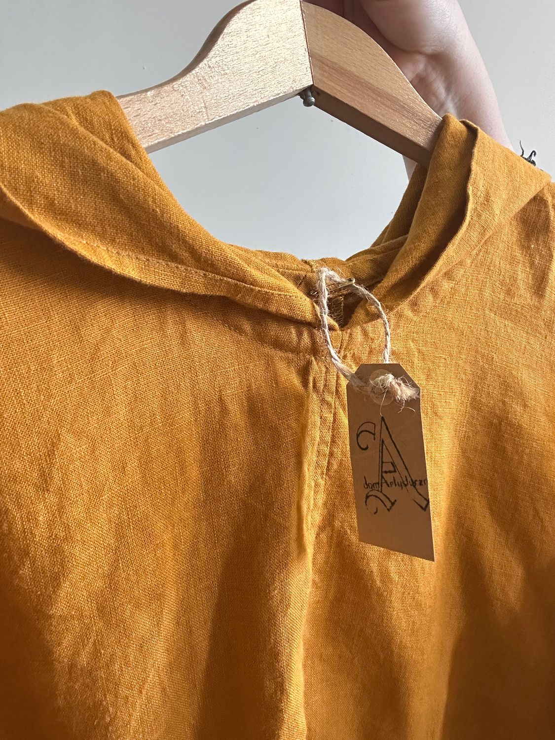 Tunika lniana z kapturem żółta musztardowa