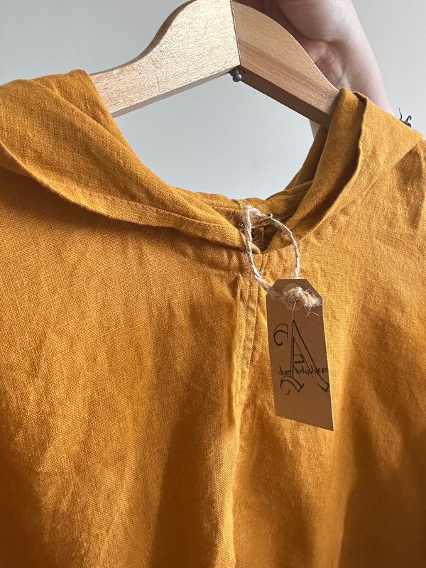 Tunika lniana z kapturem żółta musztardowa