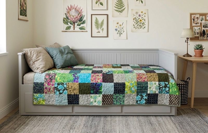 Patchwork Zielenie, Narzuta patchworkowa 117x 213 cm
