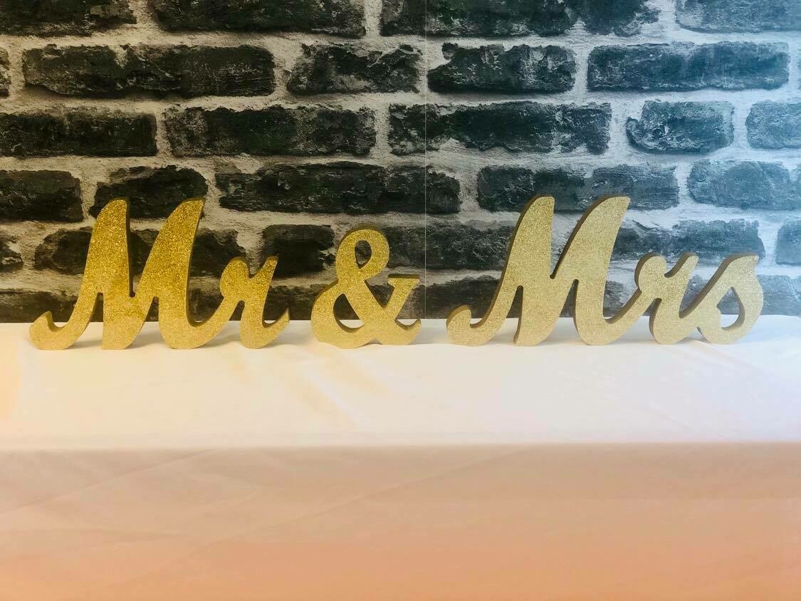 MR & MRS Gold Glitter Small