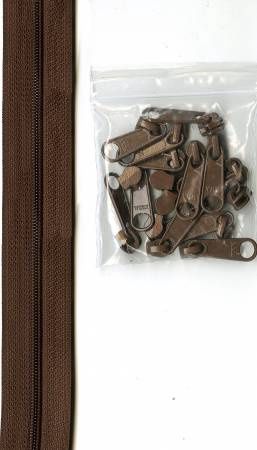 ByAnnie Zipper 4 yards #4.5 Zipper Chain 16 Pulls ZIPYD-140 Seal Brown