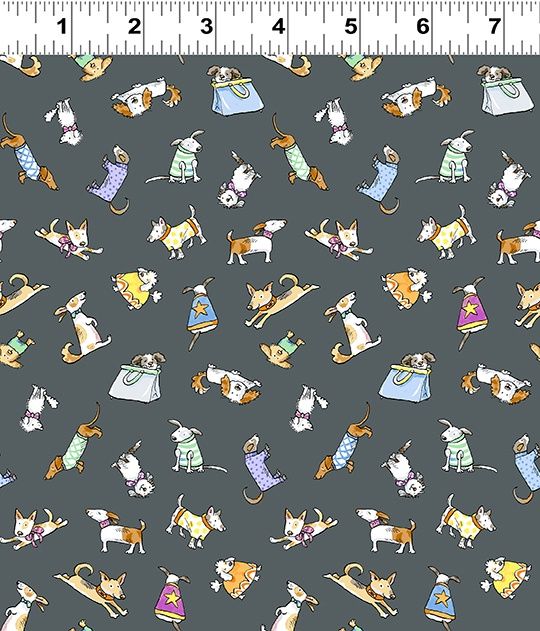 Clothworks A Day in the Park by Anita Jeram Small Dogs Y3878 7 Dark Gray