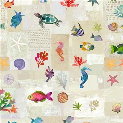 Clothworks Coral Reef Y4377-12 Khaki