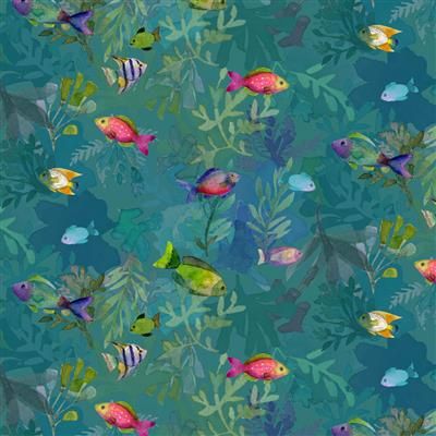 Clothworks Coral Reef Y4378-104 Teal
