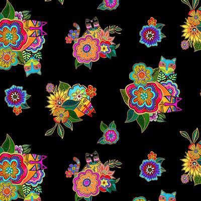 Clothworks Fantasticats Digital Y4341-3M Black Metallic
