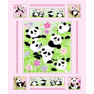 Clothworks Panda Party Panel SB20425-520 Pink