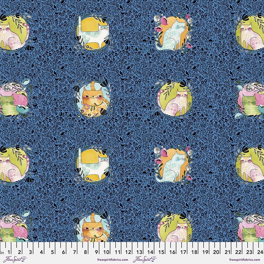 FreeSpirit Fabrics Here Kitty Kitty by Cori Dantini Kitty Kitty Meow Meow PWCD44.XBlue