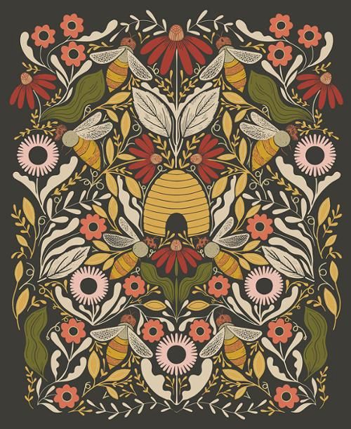 Moda Fabrics Bee Garden Panel Metallic 48418 21M Black