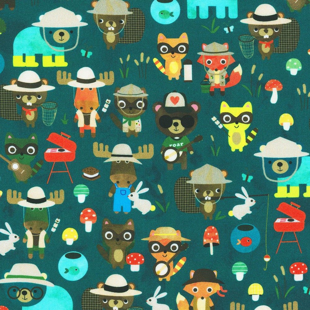 Robert Kaufman Fabrics Campground Critters AAKD-22780-438 Night