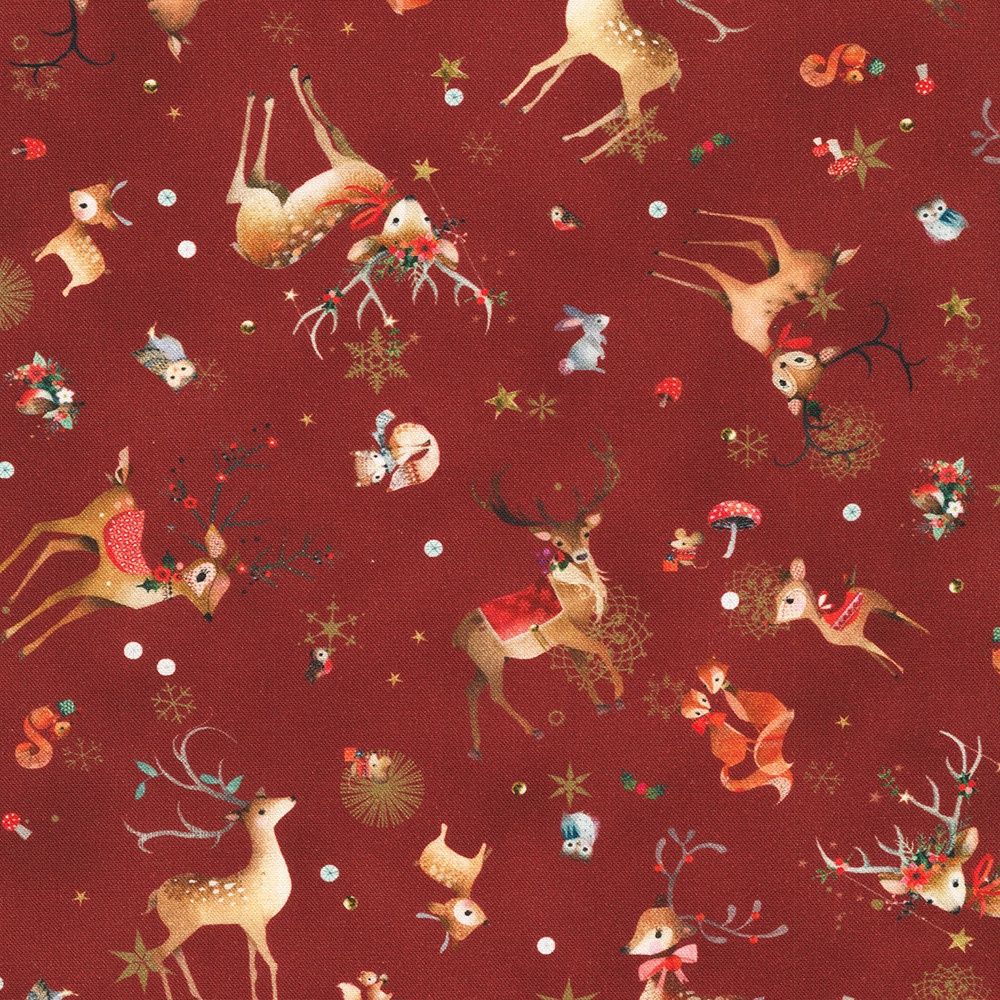 Robert Kaufman Fabrics Festive Fauna AHPD-23043-113 Cranberry