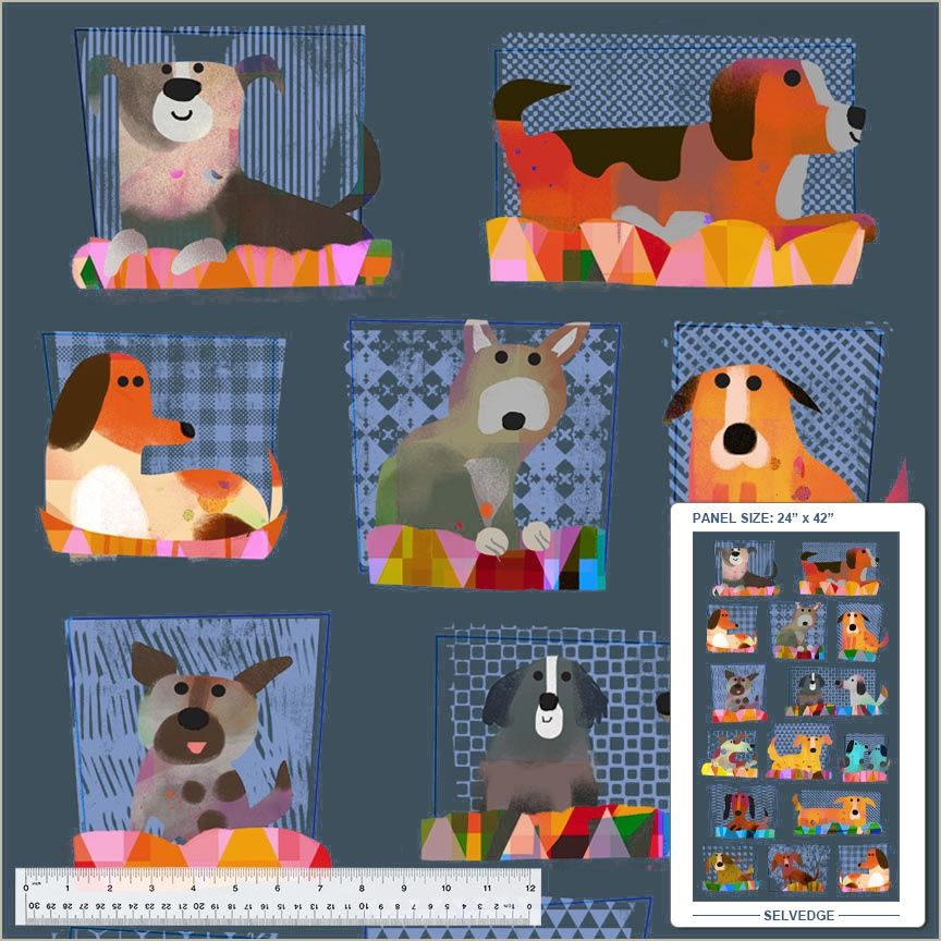 Windham Fabrics Fur-ever Friends Panel 54527DP-2 Slate