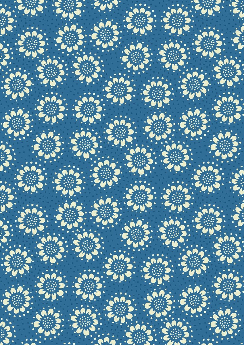 Lewis &amp; Irene Hajime SH12 Cream Flower on Blue