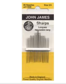 John James Sharps Needles Assorted Sizes 3/9 20 Count