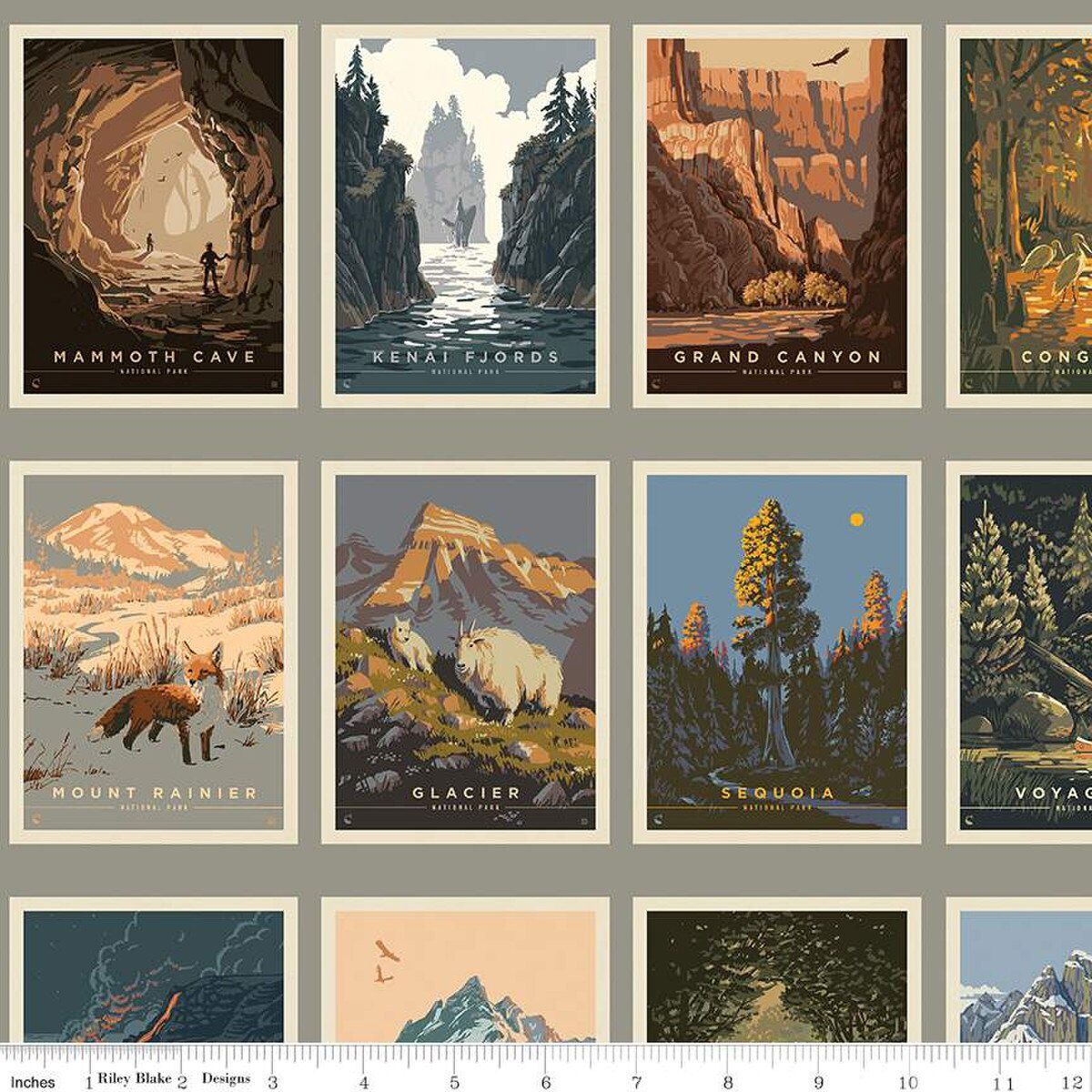 Riley Blake Designs National Parks Postcards CD13291-Gray Panel