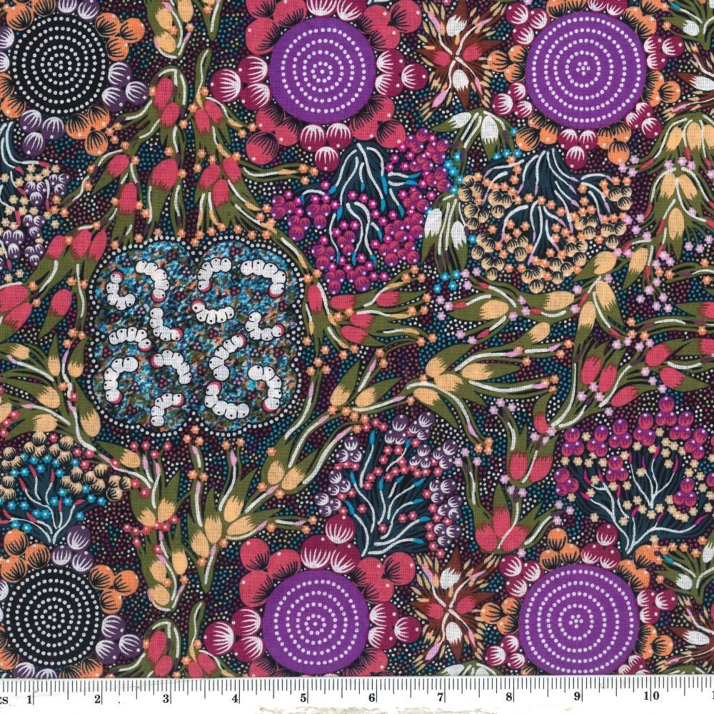 M&amp;S Textiles Australia Bush Plum + Bush Banana Dreaming BPBBBU Burgundy