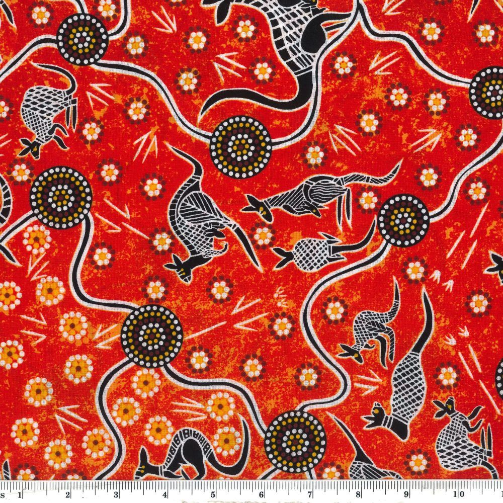 M&amp;S Textiles Australia Kangaroo Dreaming 2 KDRT Red