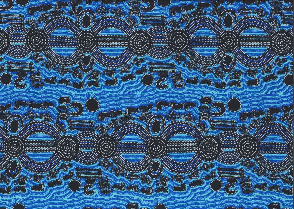 M&amp;S Textiles Australia Rock Wallaby  Dreaming Blue RWDBL