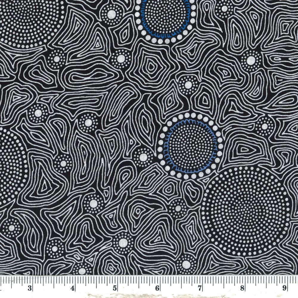 M&amp;S Textiles Australia Wild Bush Flowers Dreaming WBFDB Black