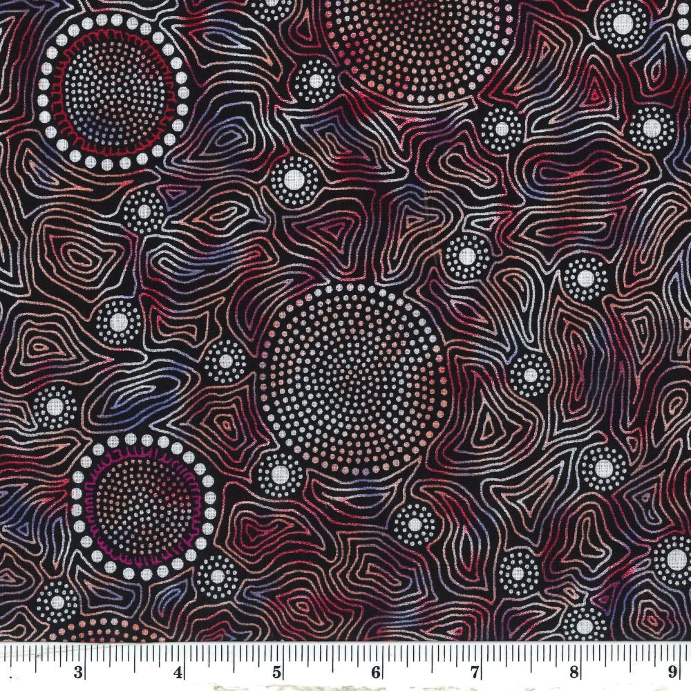 M&amp;S Textiles Australia Wild Bush Flowers Dreaming WBFDR Red