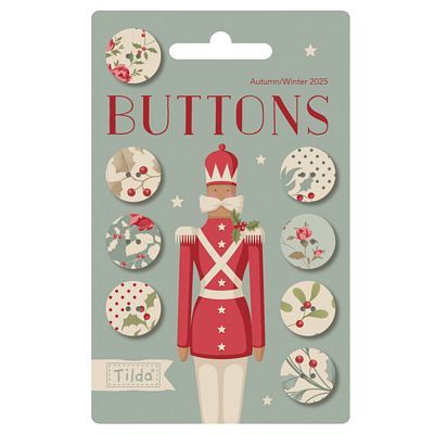 Tilda Merry Little Christmas Buttons .63in  8 pieces TIL400072