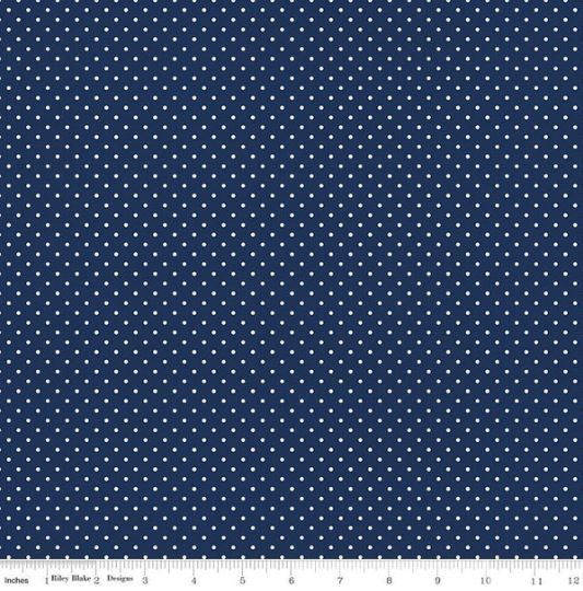 Riley Blake Designs Swiss Dot White on Navy C670 21 Navy