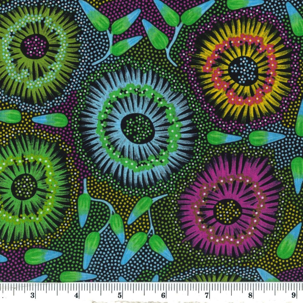 M&amp;S Textiles Australia Wild Bush Banana WBBP Green Pink