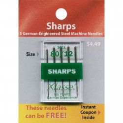 Klasse Sharps Needles Size 80/12 6 Count package TACAA51050-80