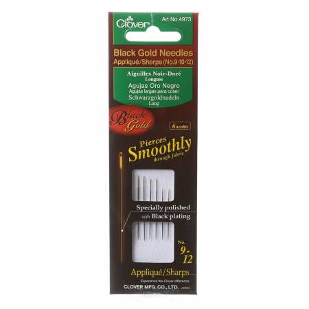 Clover Black Gold Sharps Needles Sizes 9 - 12 Six count 4973CV