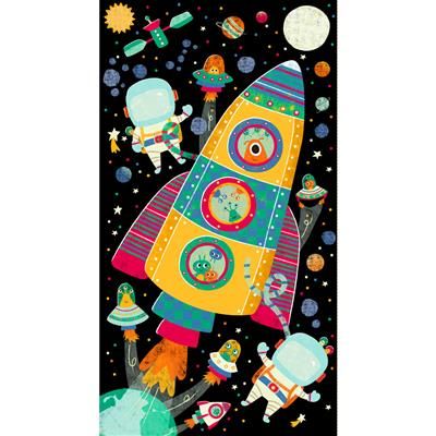 Clothworks Blast Off! Digital Panel Y4385-3 Black