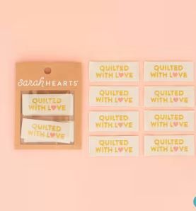 Sarah Hearts Quilted With Love Gold Woven Labels SH-LP185