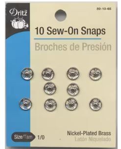 Dritz Sew-On Snaps Sz 1/0  80-1-0-65 Nickel