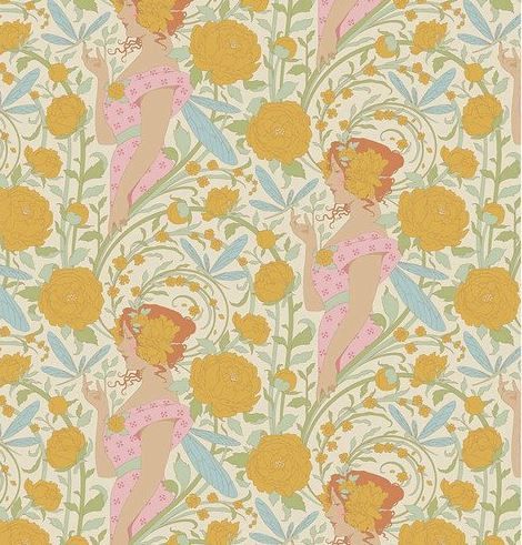 Tilda Fabrics Songbird  TIL100656 Mustard