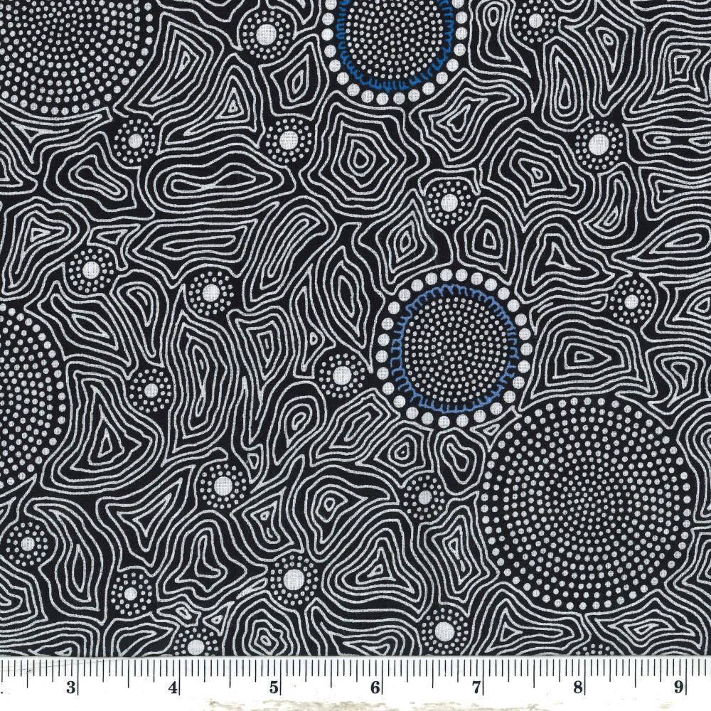 M&amp;S Textiles Australia Wild Bush Flowers Dreaming WBFDB Black Online