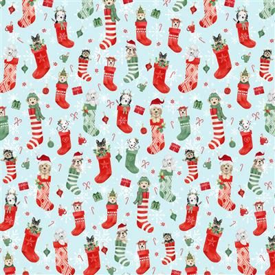 Clothworks Santa Paws Y4431-29 Light Blue Online