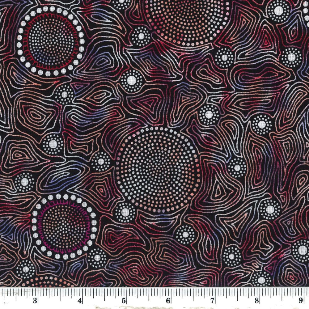 M&amp;S Textiles Australia Wild Bush Flowers Dreaming WBFDR Red Online