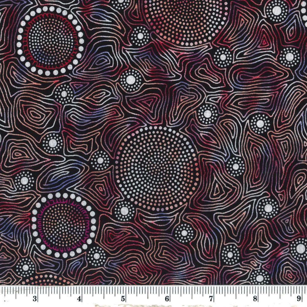 M&amp;S Textiles Australia Wild Bush Flowers Dreaming WBFDR Red Online