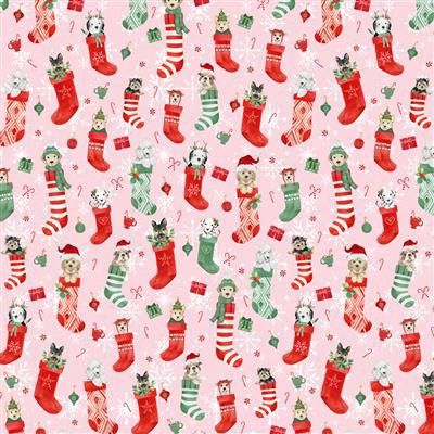 Clothworks Santa Paws Y4431-42 Pink Online