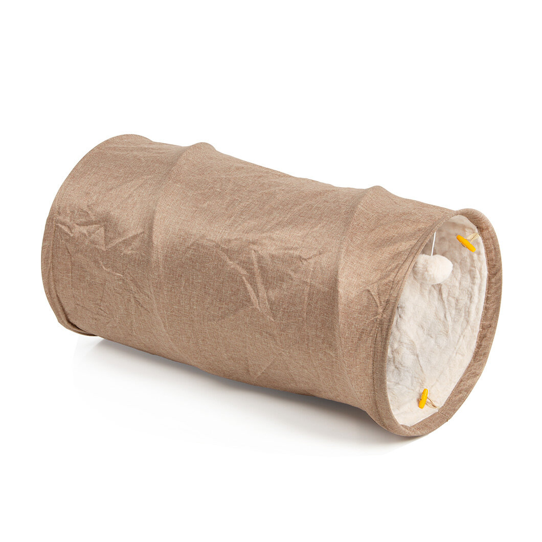 Katzentunnel mit Kuschelfell · beige · ca. 35 x 70 cm