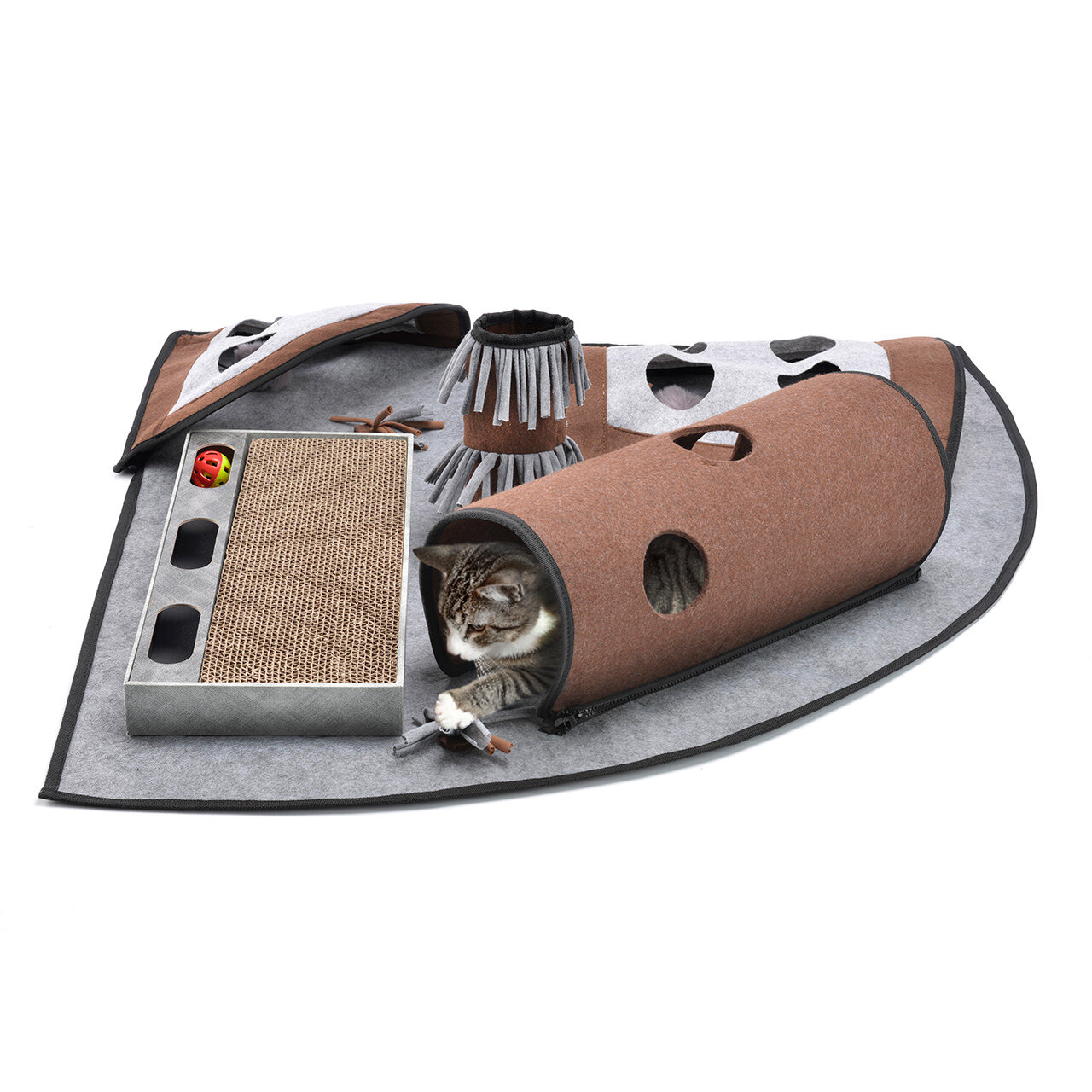 Spielteppich XL für Katzen 90 x 90 cm Katzenspielteppich in grau CALVIN · Grau/Braun