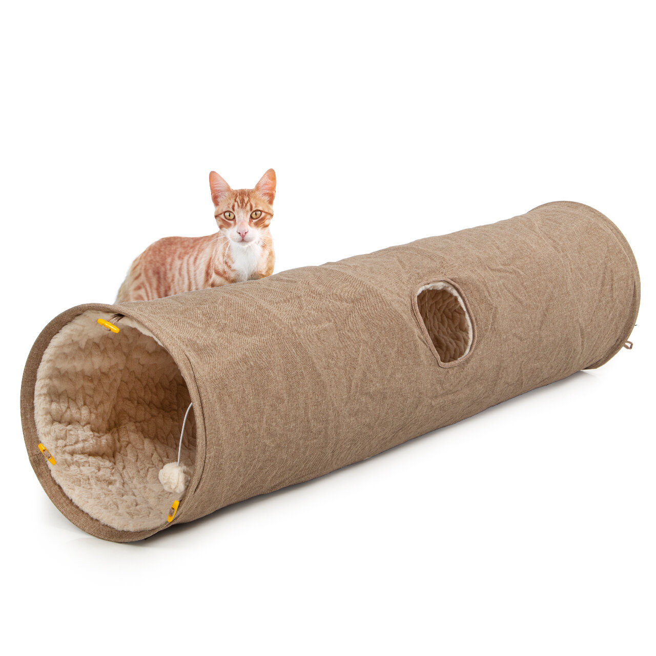 Katzentunnel XXL mit Kuschelfell · beige · ca. 35 x 150 cm