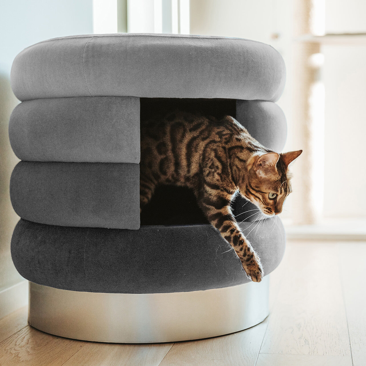 Katzenhöhle Choupette · Grau · Katzenbett, Kuschelhöhle, Hocker