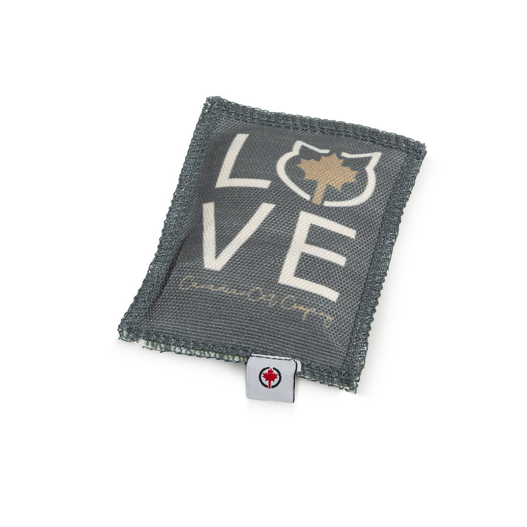 Katzenkissen LOVE · dunkelgrau-beige · 5g Katzenminze