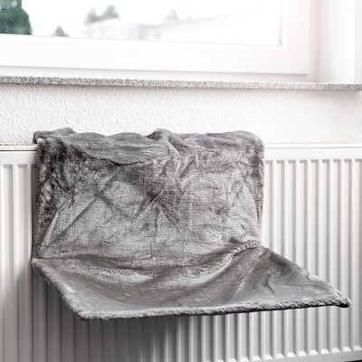 XXL Heizkörper Liegemulde bzw. Heizungsliege für grosse Katzen · Silber Hellgrau · verstellbar · 60 x 40 x 30 cm