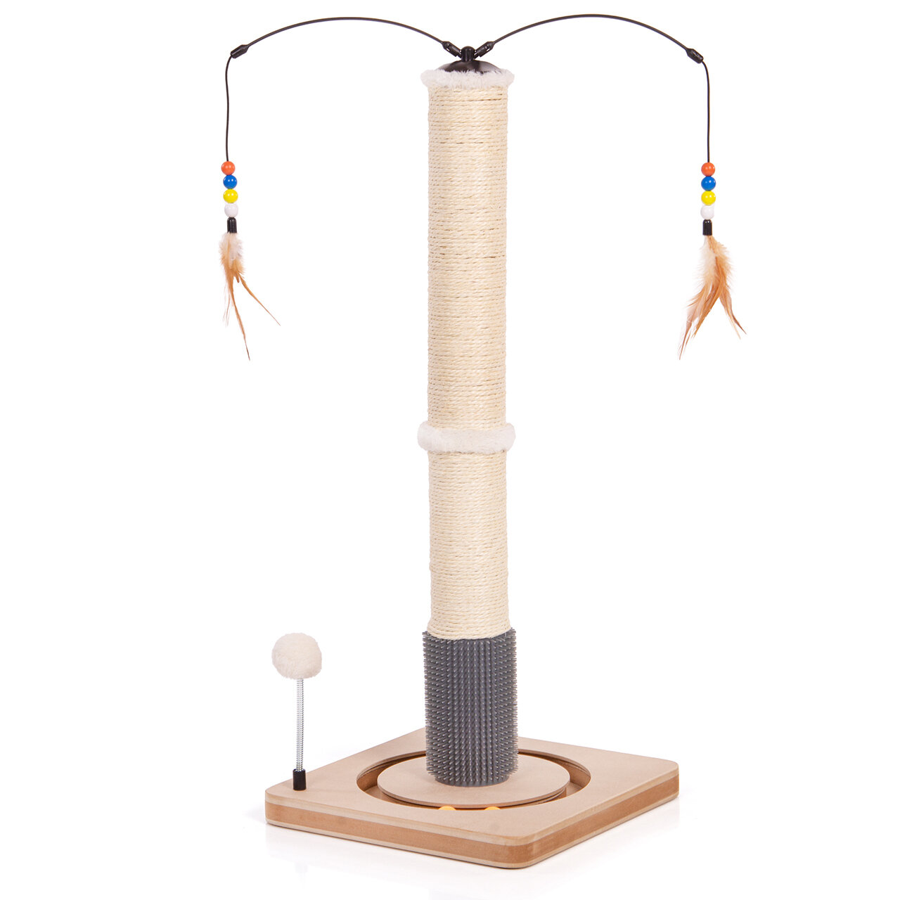 Kratzstamm Lilly · Kratzsäule mit Spielschiene und Massagefläche · ca. 33 x 33 x 80 cm