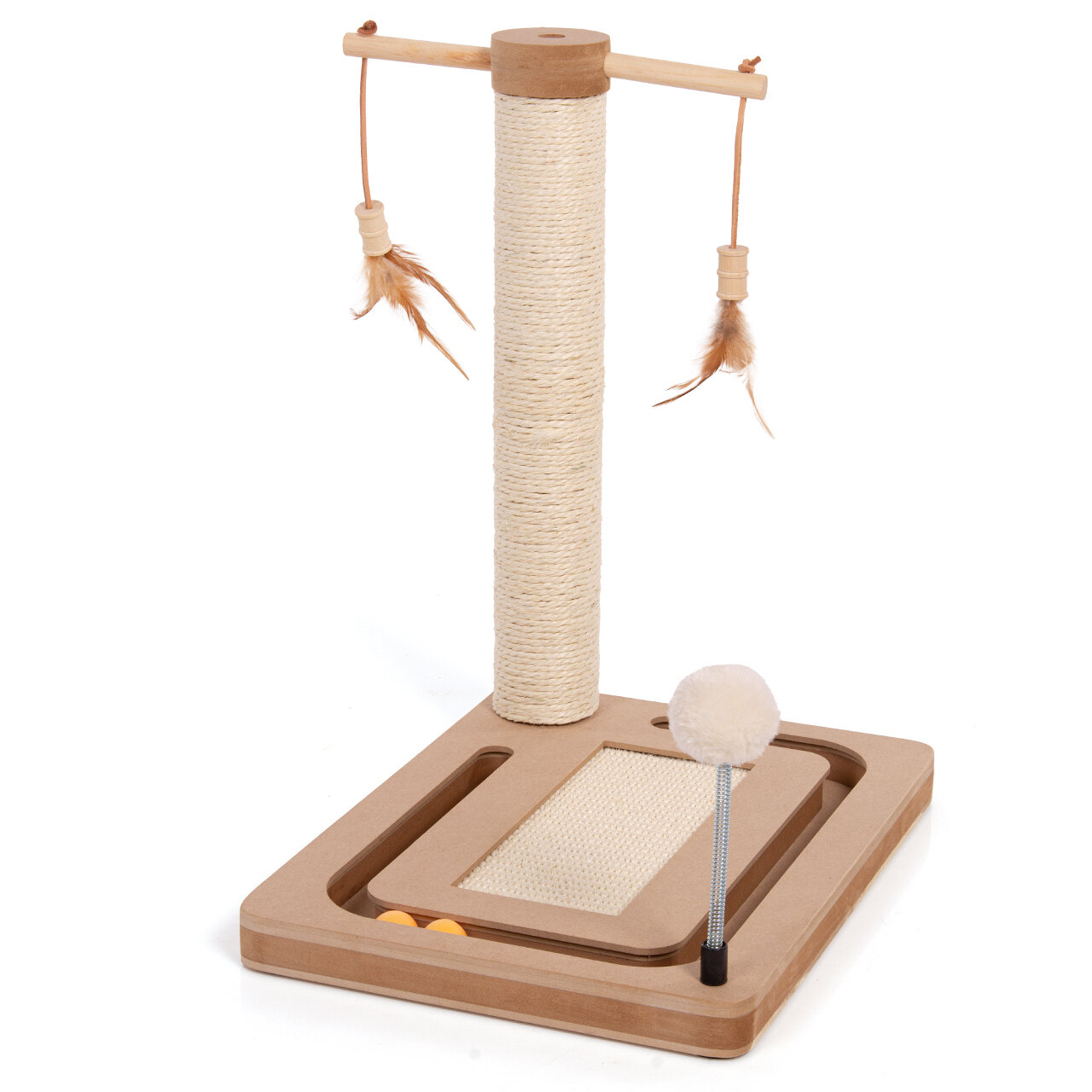 Kratzstamm Playtop · Katzenspielplatz mit Spielschiene · ca. 39 x 29 x 46 cm