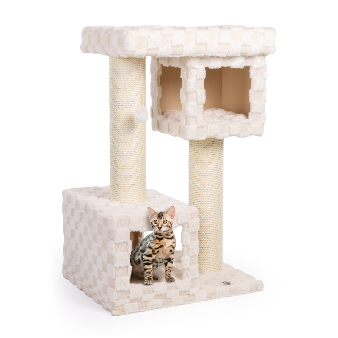 Kratzbaum Clifton · beige · ca. 68 x 58 x 107 cm · Designkratzbaum mit Karo-Muster und Kuschelhöhlen